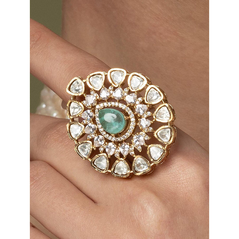 Joules By Radhika Mint Emerald & White Stone Cluster Ring