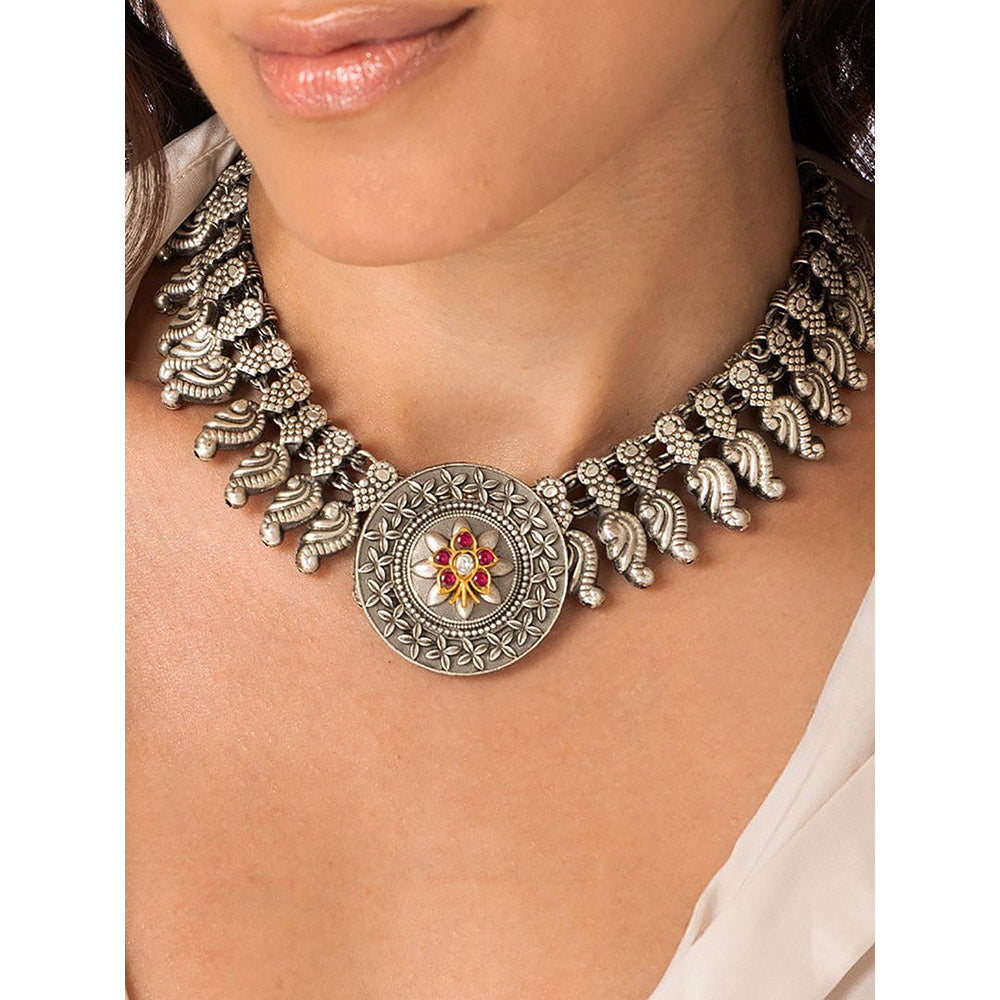 Joules By Radhika Textured Medallion Choker Necklace