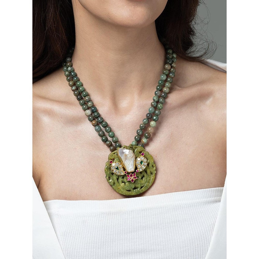 Joules By Radhika Green Dual-Strand Artistic Long Necklace