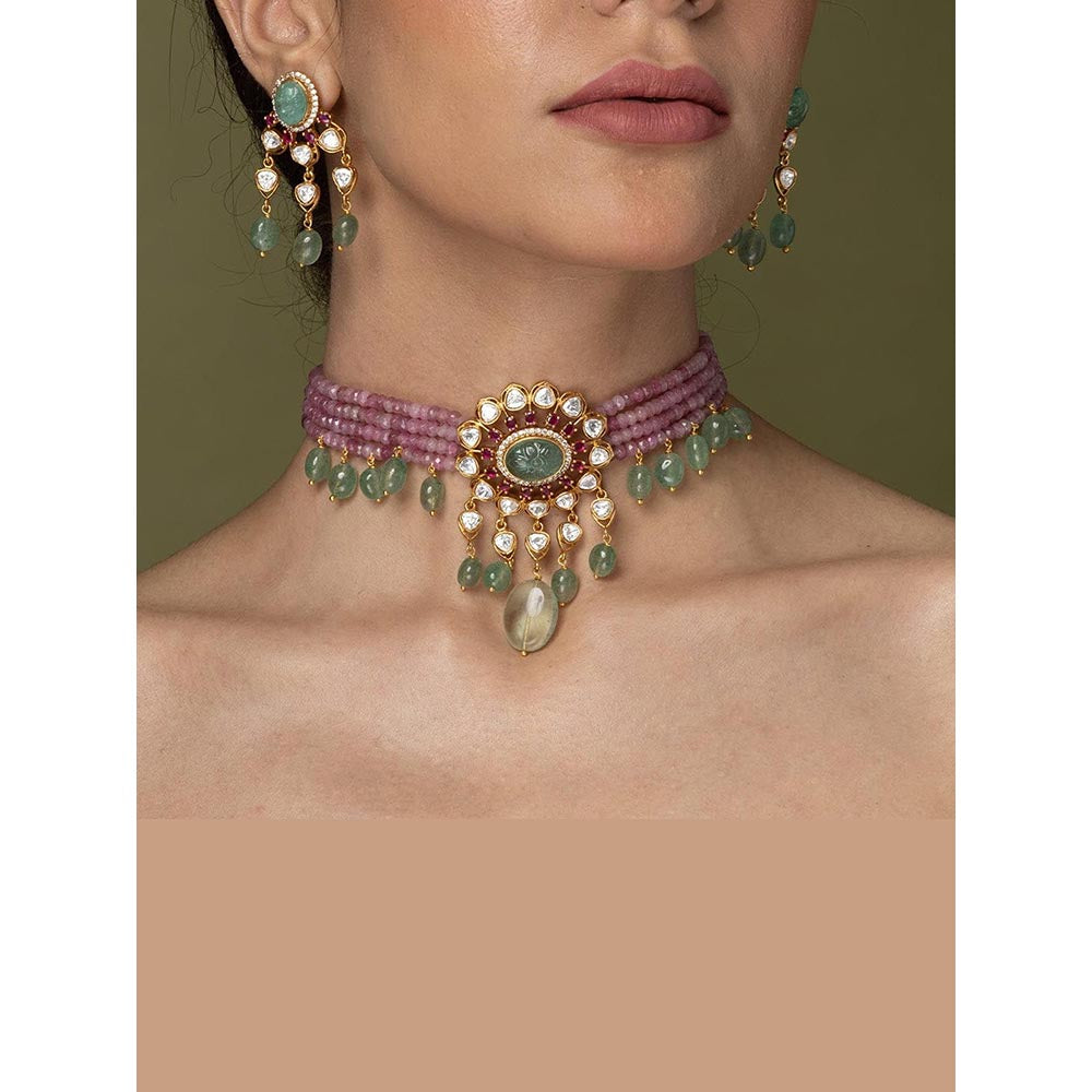 Joules By Radhika Lavender & Mint Gemstone Necklace Set