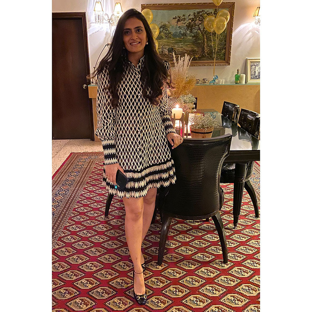 Juhi Nanda Black & White Crochet Lace Dress