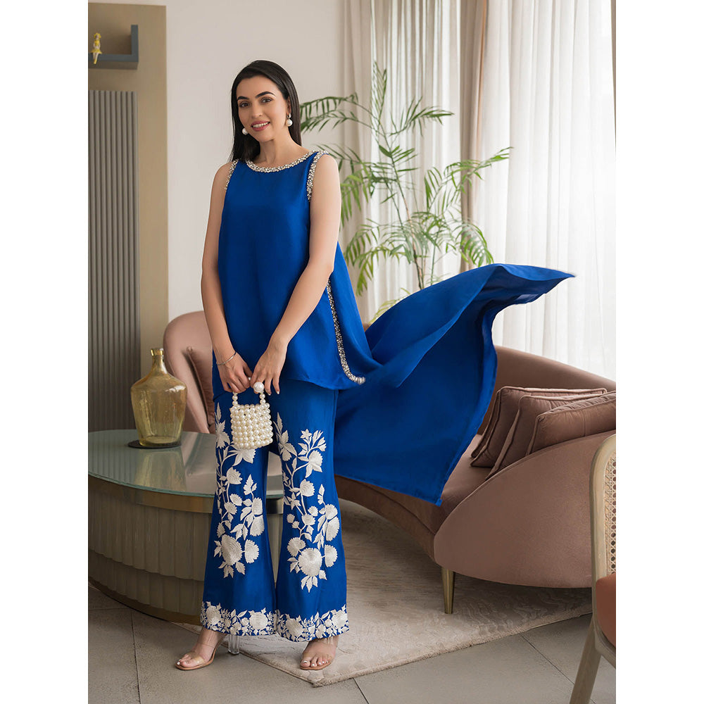 JUHI NANDA Zaina High Low Embroidered Pant with Tunic (Set of 2)