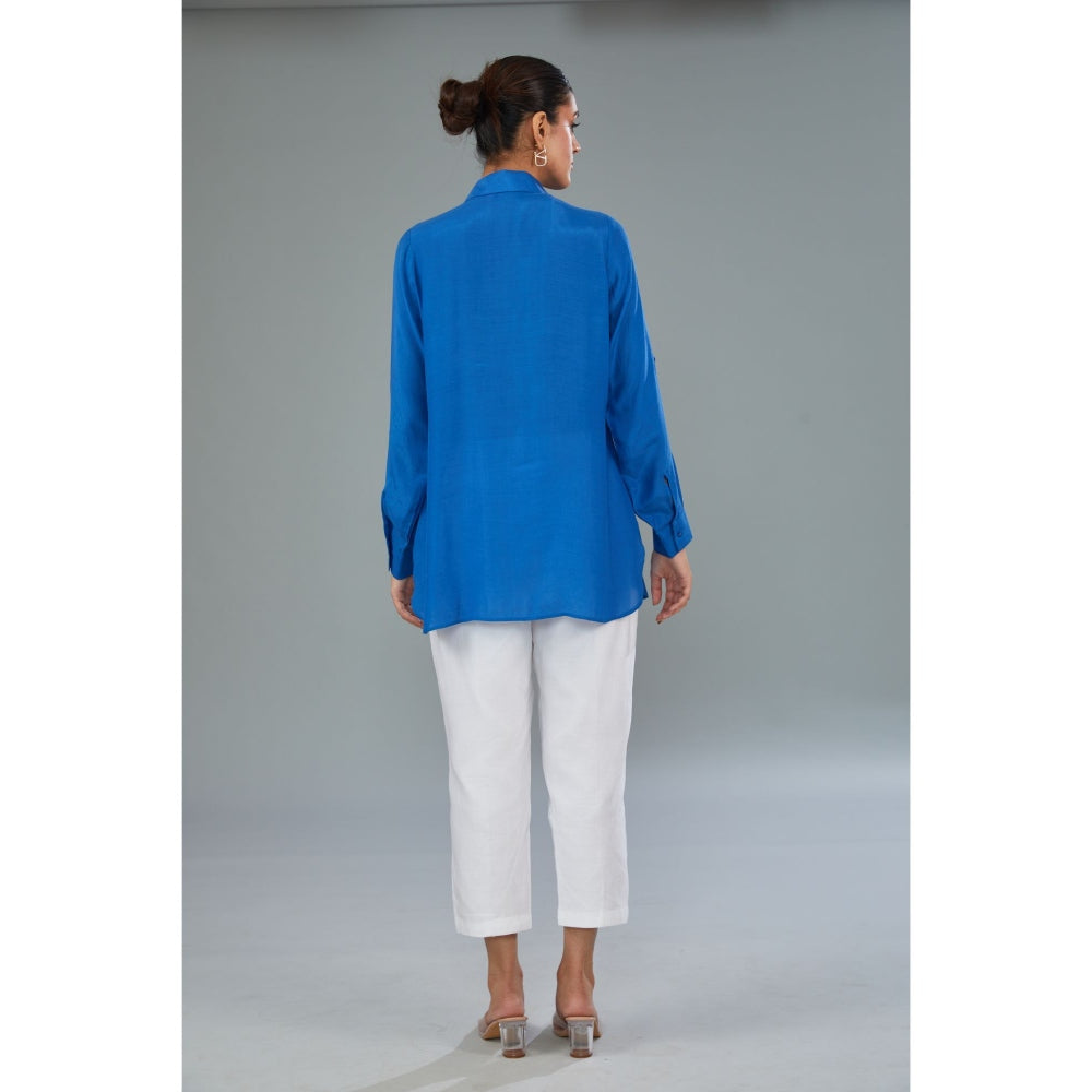 Kahani Lush Blue Embroidered Shirt