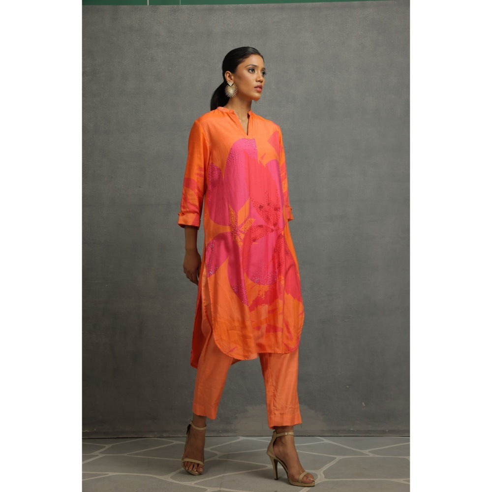 Kahani Lush Orange Floral Co-Ord (Set of 2)