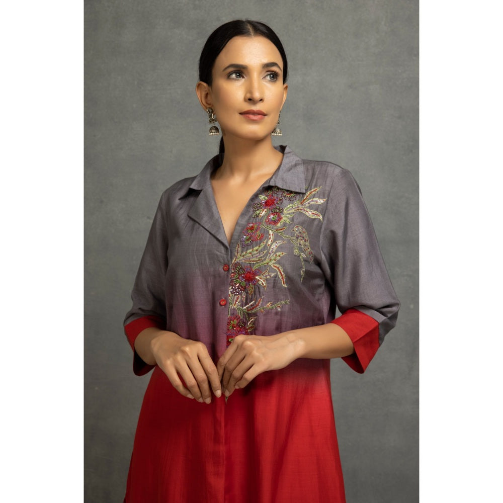 Kahani Lush Grey & Red Co-Ord (Set of 3)