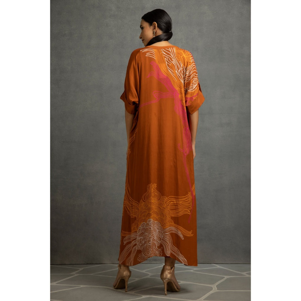 Kahani Lush Brown Printed Dress