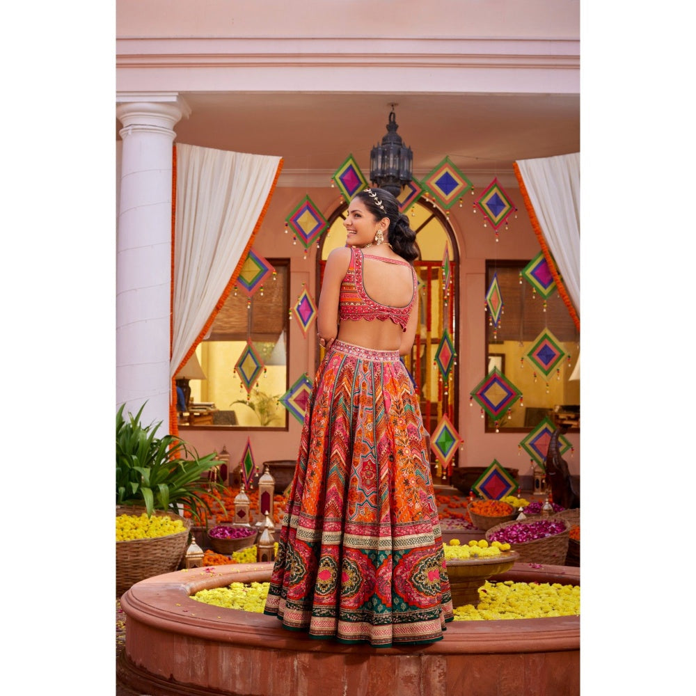 KALISTA Multi-Colour Gulnar Lehenga with Blouse (Set of 2)