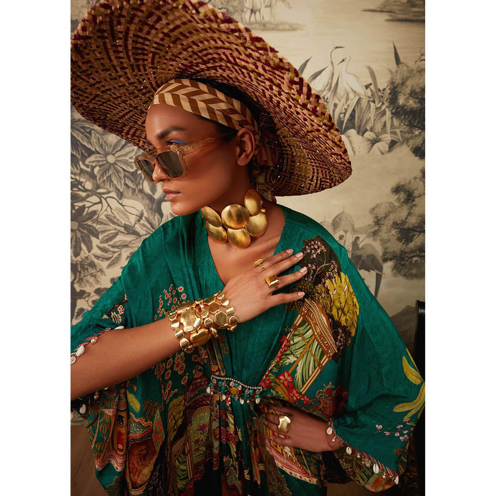 KALISTA Bottle Green Aamna Kaftan Dress