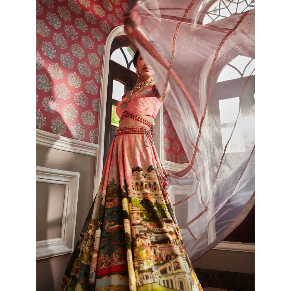 KALISTA Pink Pakeeza Lehenga with Blouse and Dupatta (Set of 3)