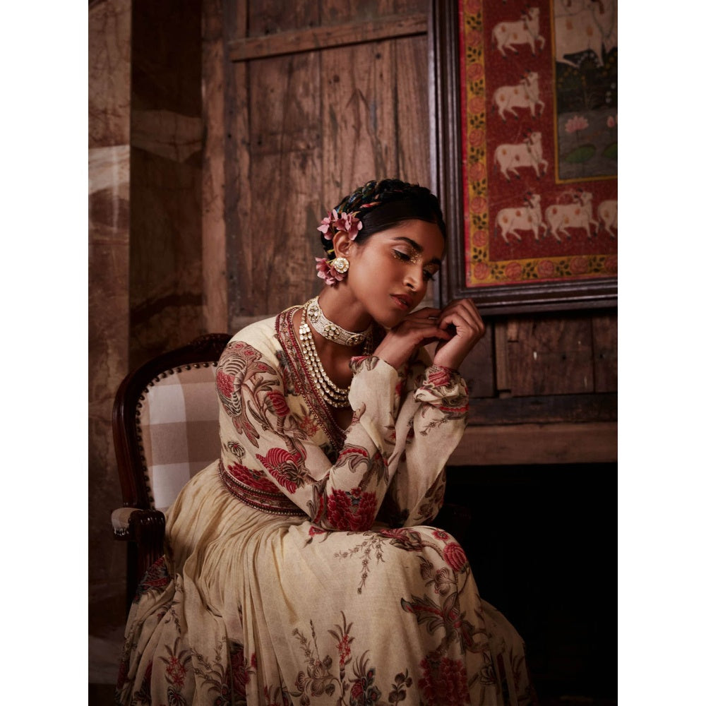 KALISTA Beige Tahira Anarkali with Dupatta (Set of 2)