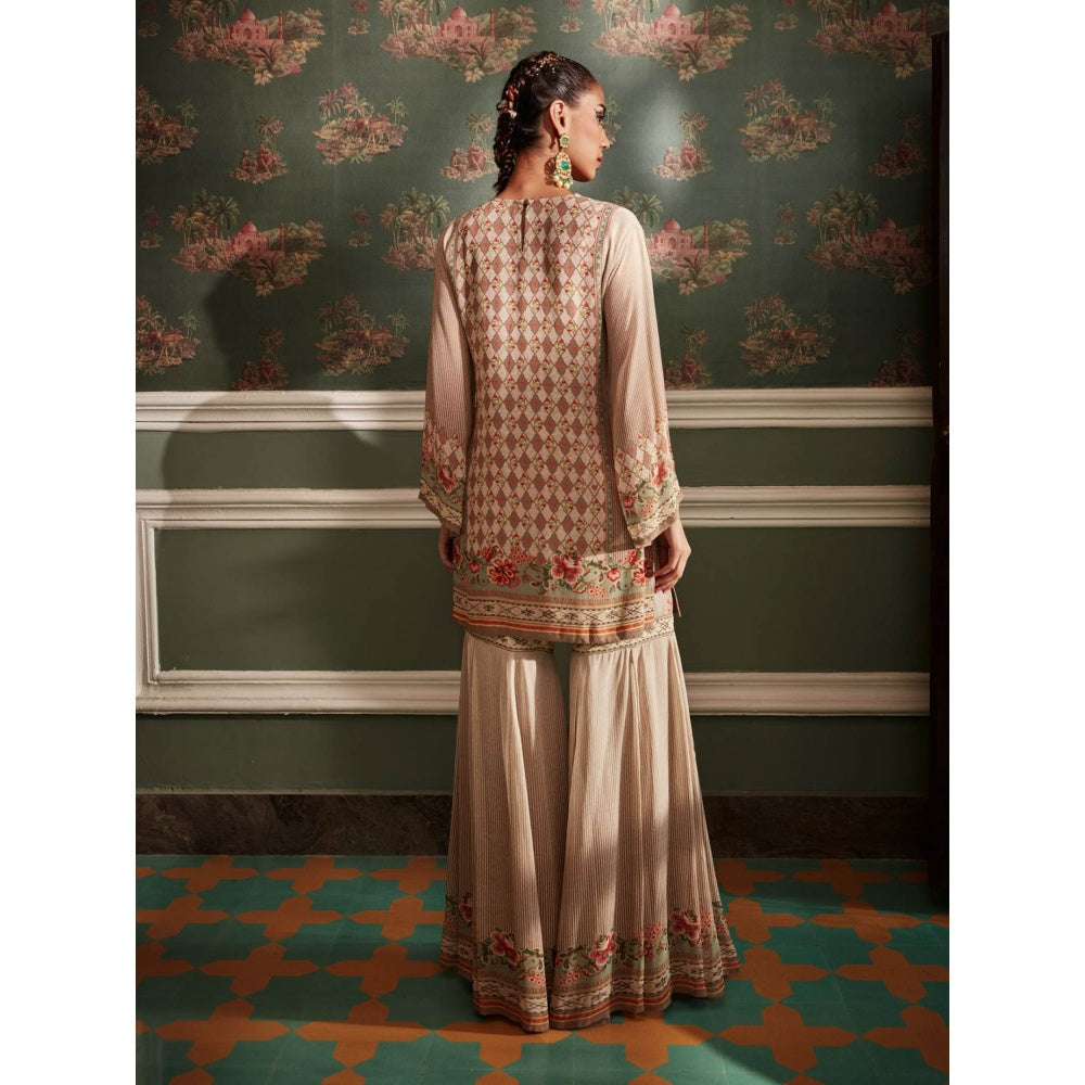 KALISTA Beige Akilah Sharara with Kurta and Dupatta (Set of 3)