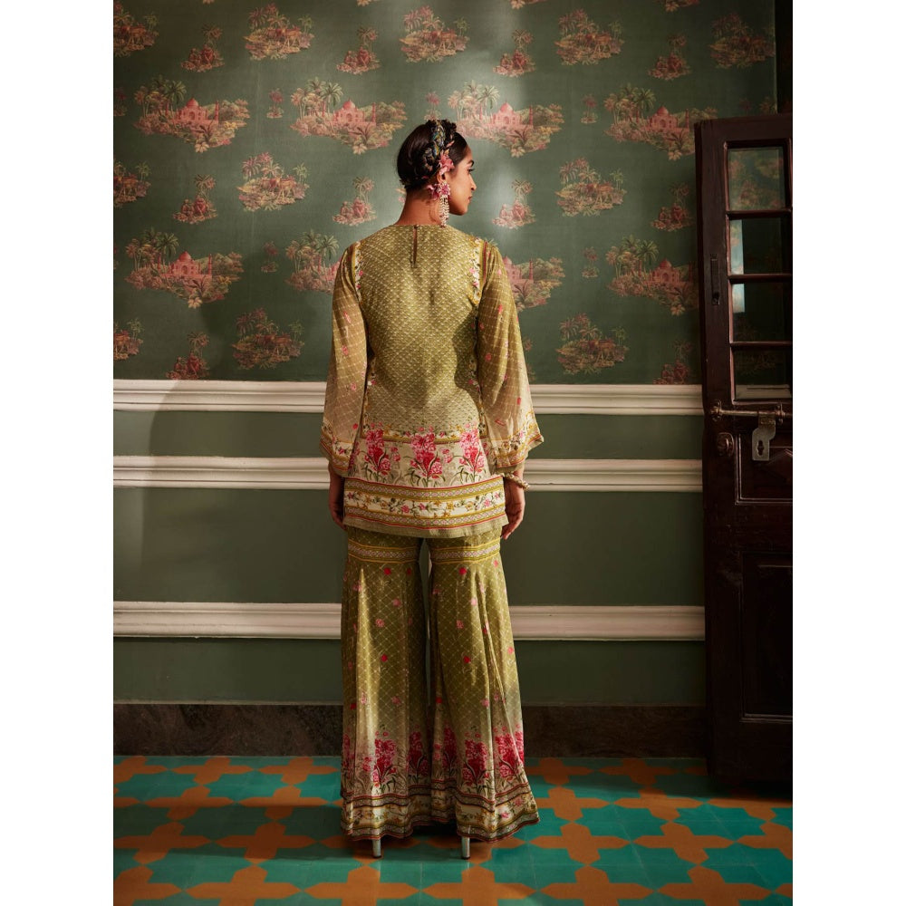 KALISTA Green Ivah Sharara with Kurta and Dupatta (Set of 3)