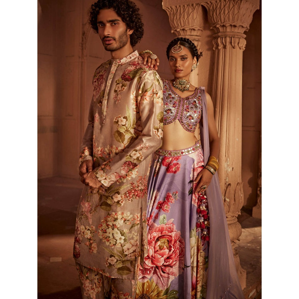 KALISTA Lavender Gulshaad Lehenga with Blouse and Dupatta (Set of 3)