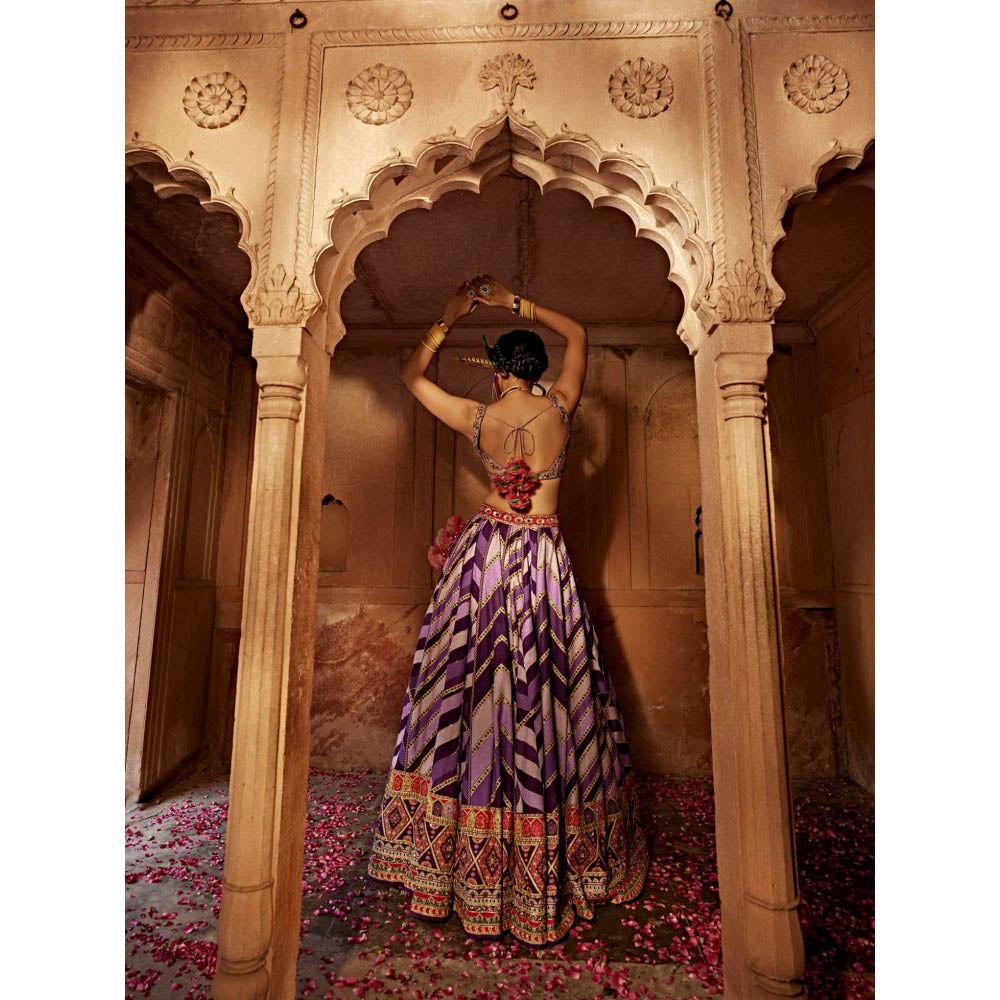 KALISTA Lavender Leher Lehenga with Blouse and Dupatta (Set of 3)