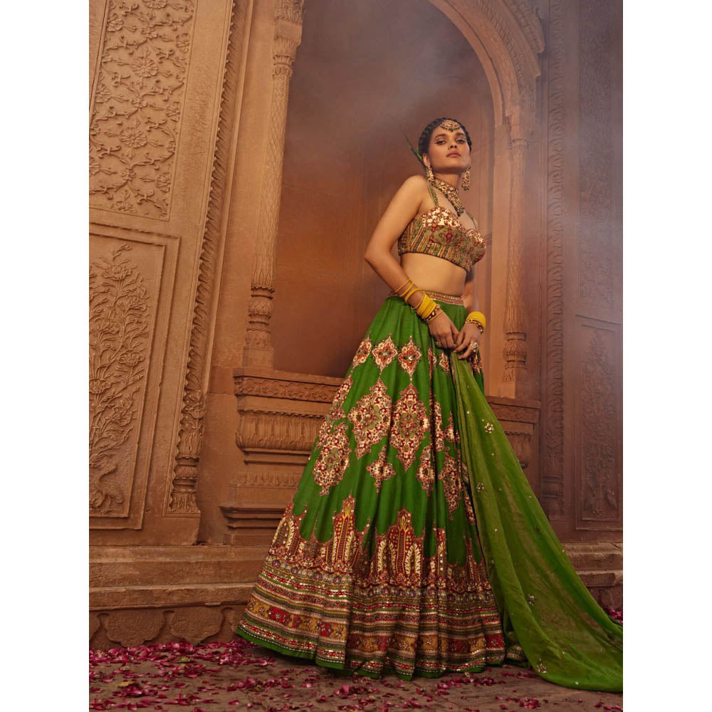 KALISTA Green Zaina Lehenga with Blouse and Dupatta (Set of 3)