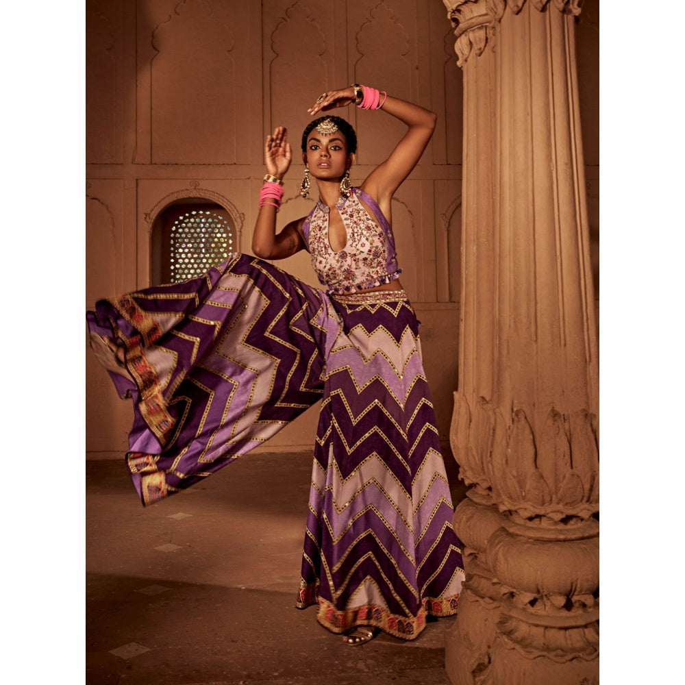 KALISTA Lavender Leher Sharara with Blouse (Set of 2)