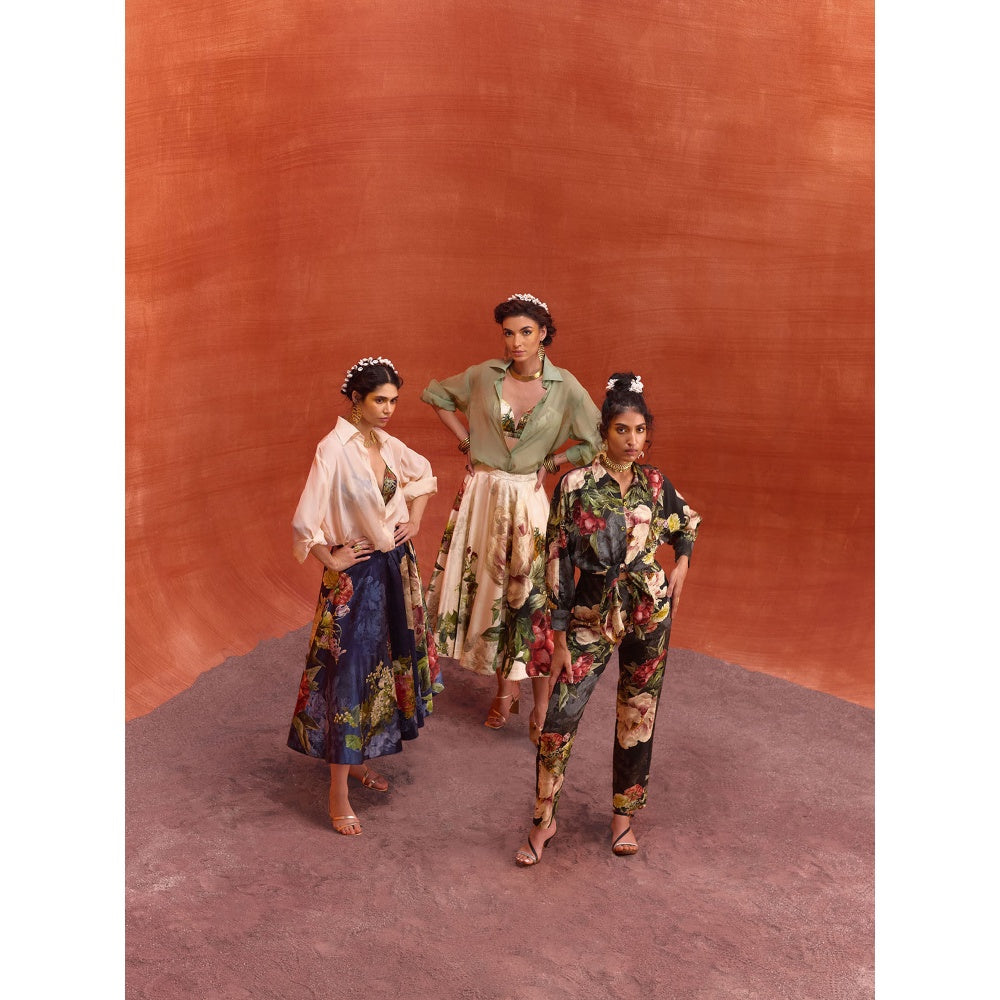 KALISTA Beige Melinda Skirt with Shirt and Bustier (Set of 3)