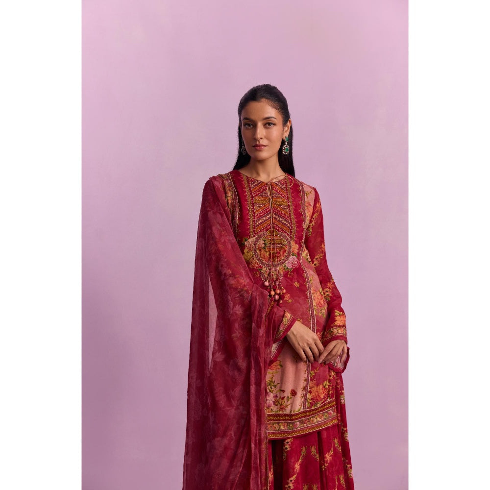 KALISTA Anaisha Rose Floral Print Kurta with Sharara and Dupatta (Set of 3)