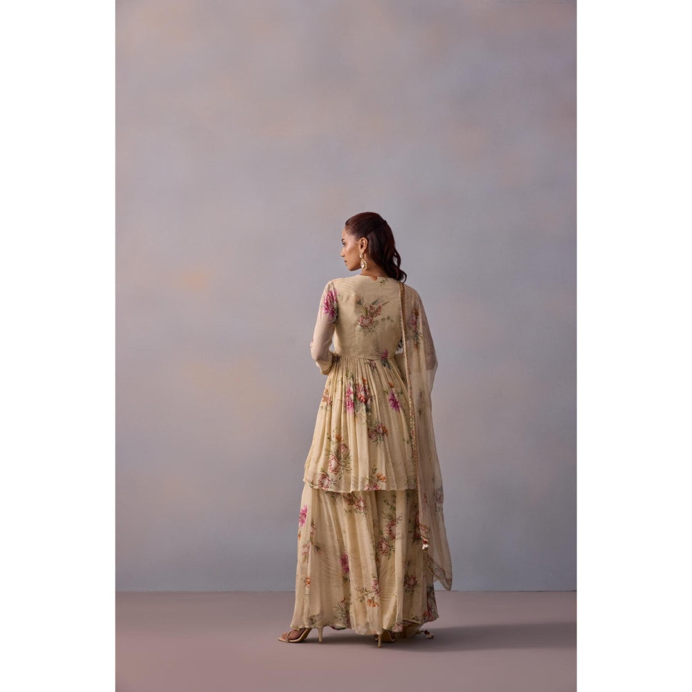 KALISTA Ayesha Ivory Floral Embellished Kurta with Sharara and Dupatta (Set of 3)