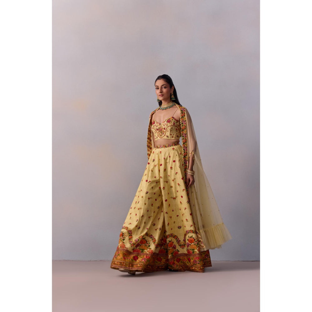KALISTA Women's Meher Yellow Floral Blouse with Palazzo and Jacket (Set of 3)