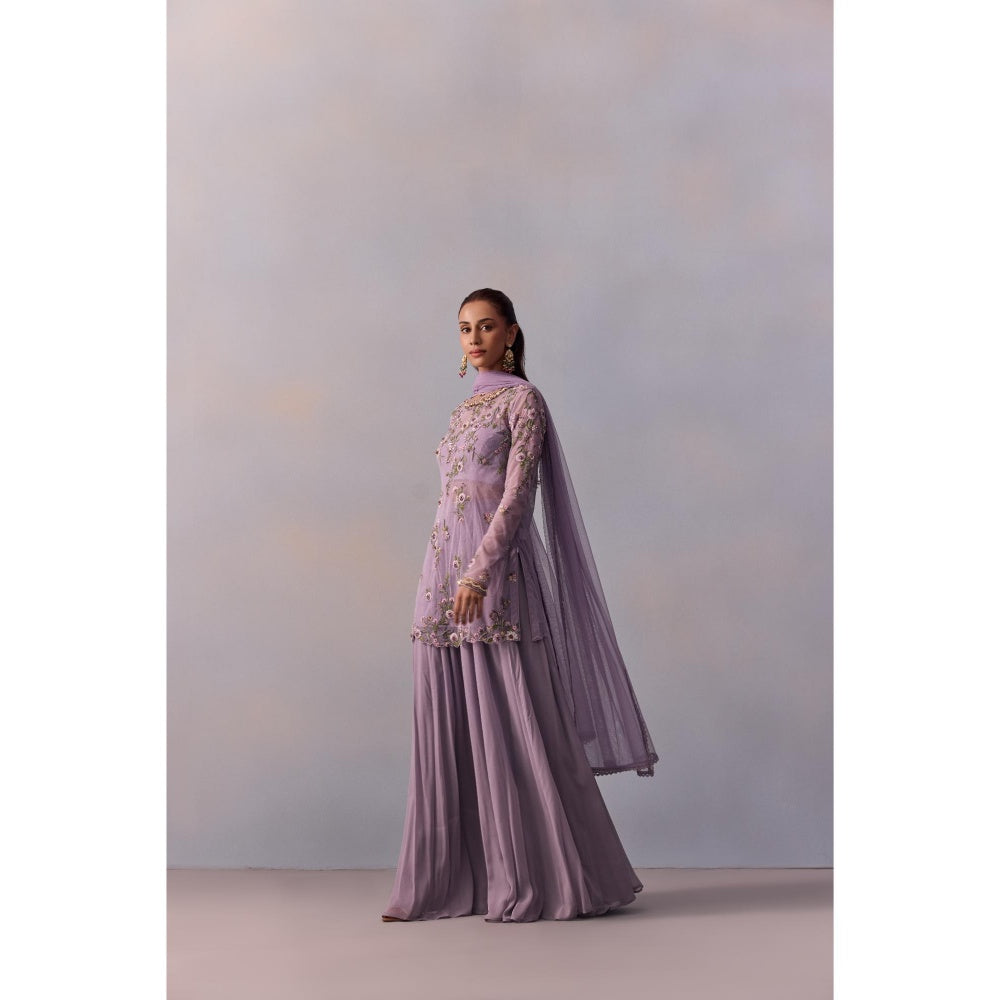 KALISTA Fidah Lavender Embellished Bustier with Sharara and Dupatta & Jacket (Set of 4)