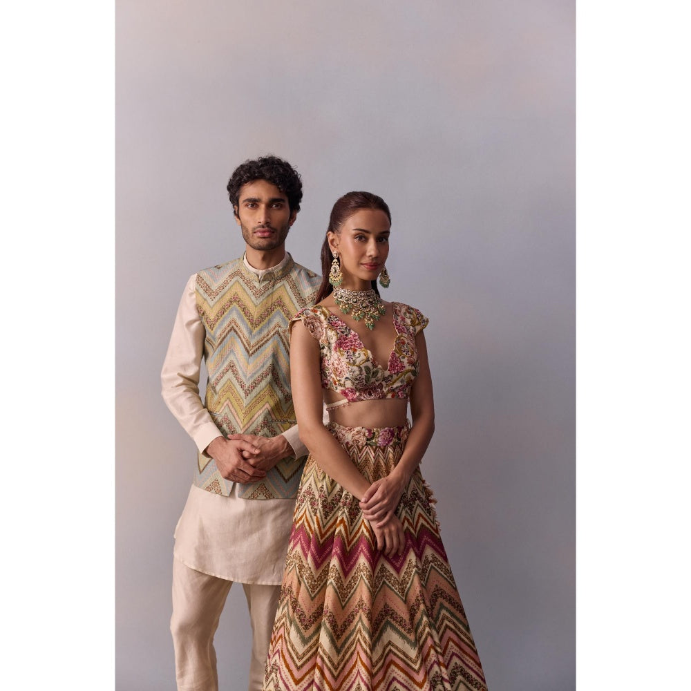 KALISTA Pavika Pink Blouse with Lehenga and Dupatta (Set of 3)
