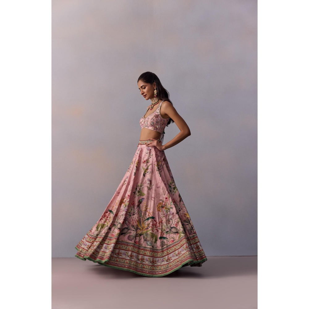KALISTA Neisha Pink Embellished Floral Blouse with Lehenga and Dupatta (Set of 3)