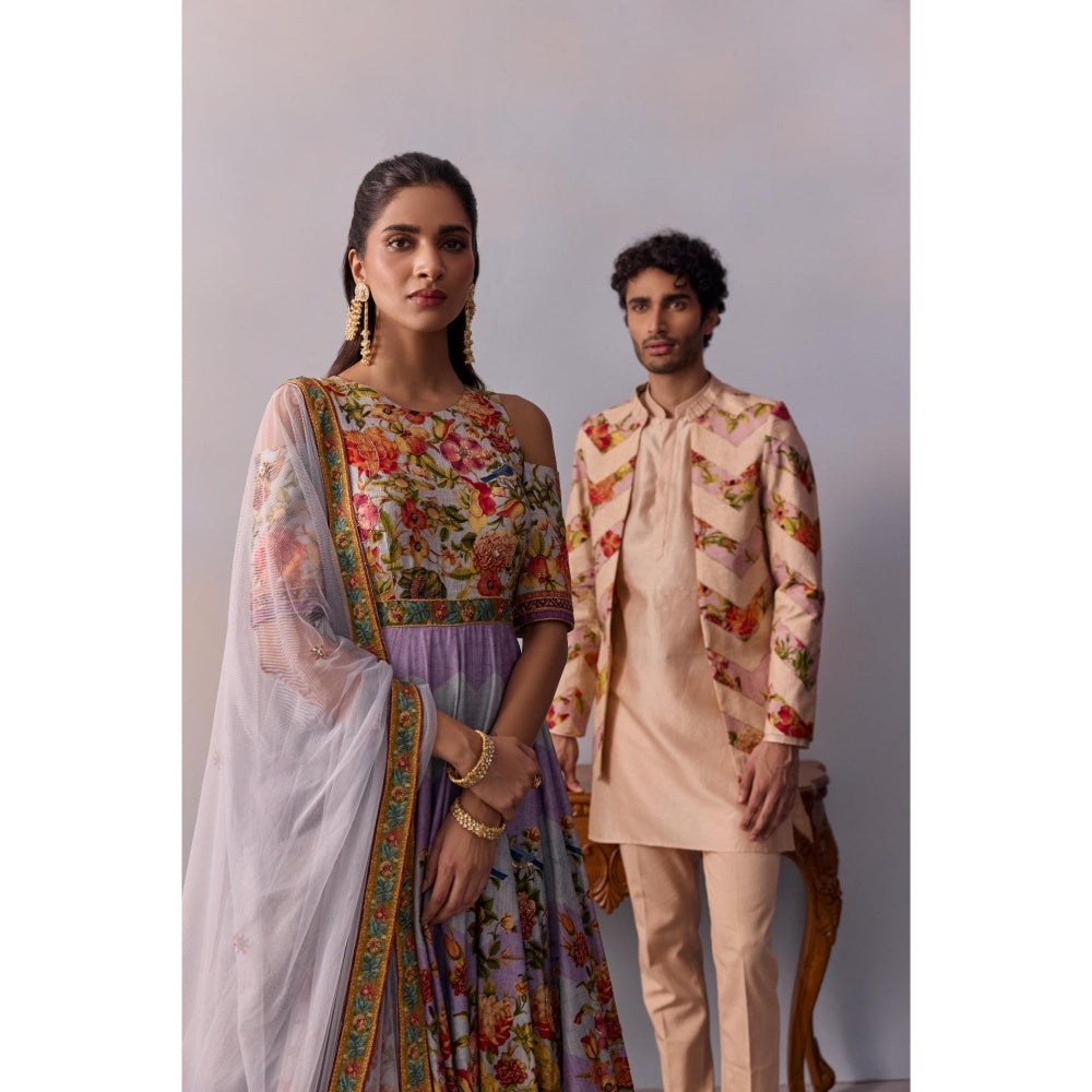 KALISTA Zareen Violet Lavender Floral Embellished Anarkali with Dupatta (Set of 2)