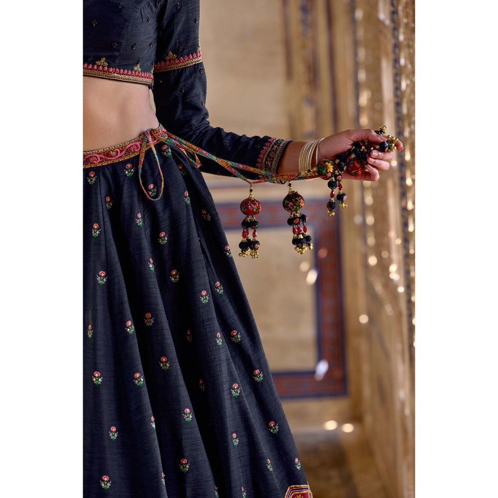 KALISTA Navy Blue Zenat Lehenga with Blouse and Dupatta (Set of 3)