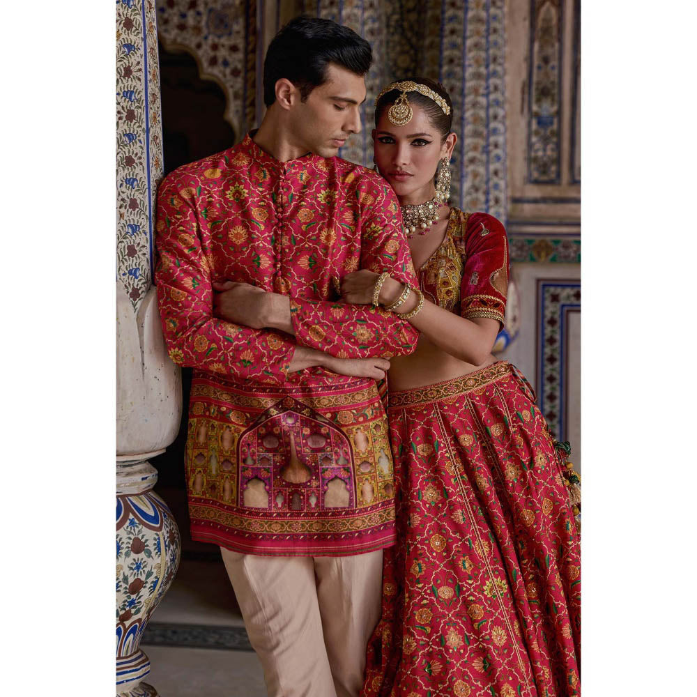 KALISTA Maroon Sameera Lehenga with Blouse and Dupatta (Set of 3)