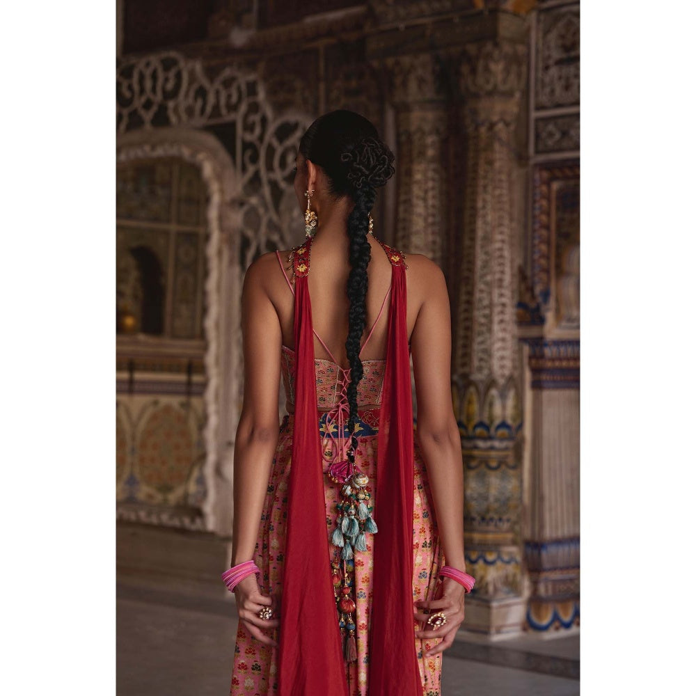 KALISTA Peach Saima Palazzo with Bustier and Dupatta (Set of 3)