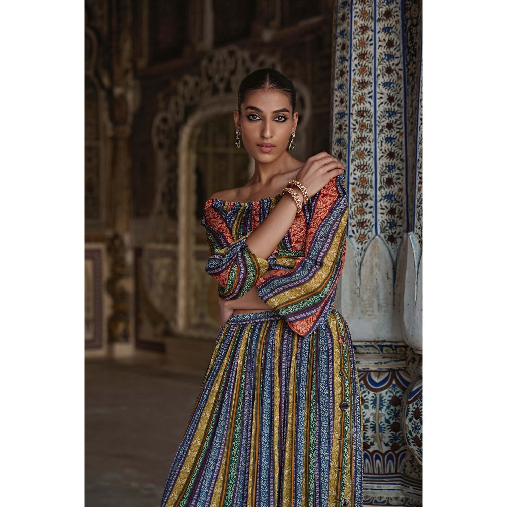 KALISTA Multi-Colour Samah Skirt with Crop Top (Set of 2)
