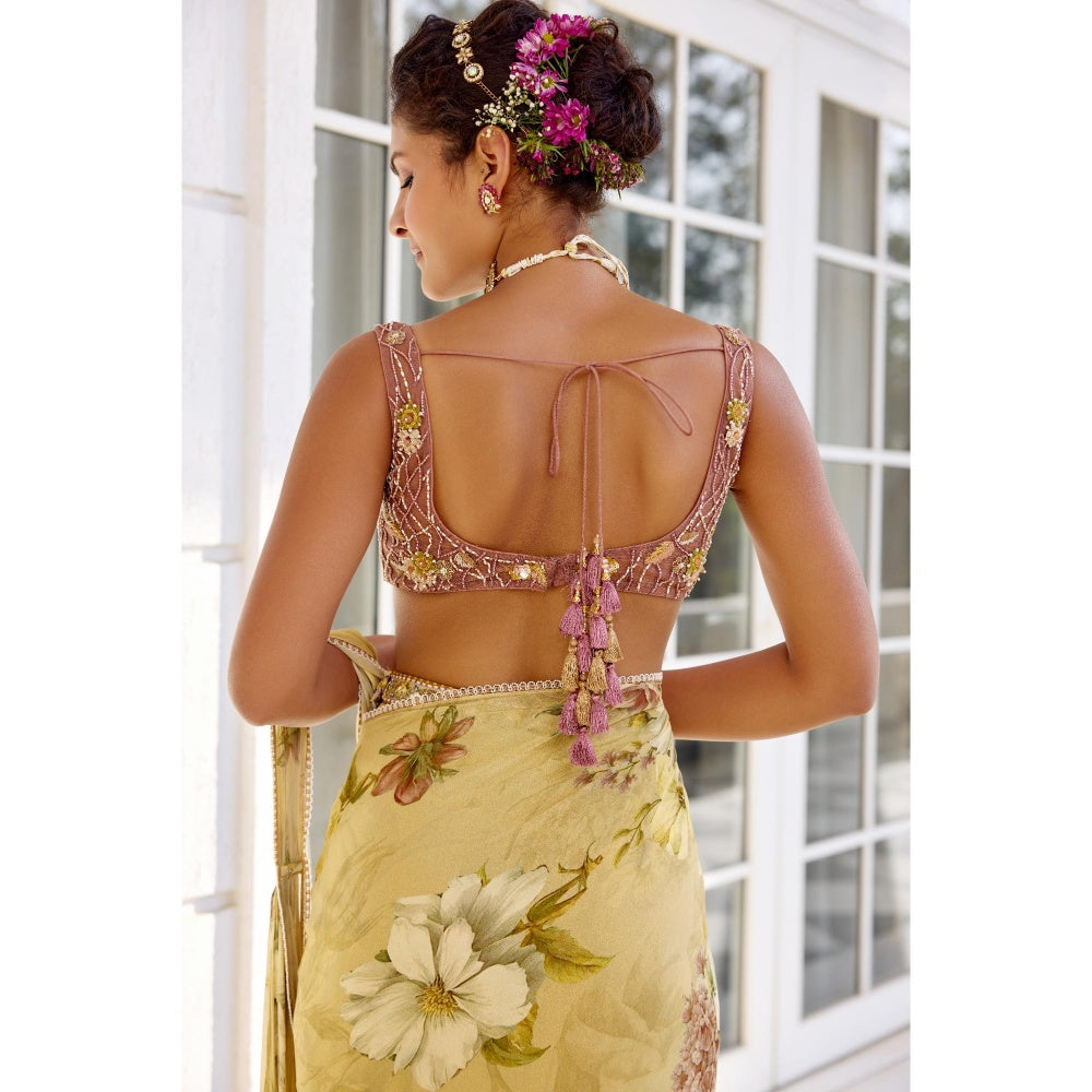 KALISTA Green Draped Saree with Stitched Blouse