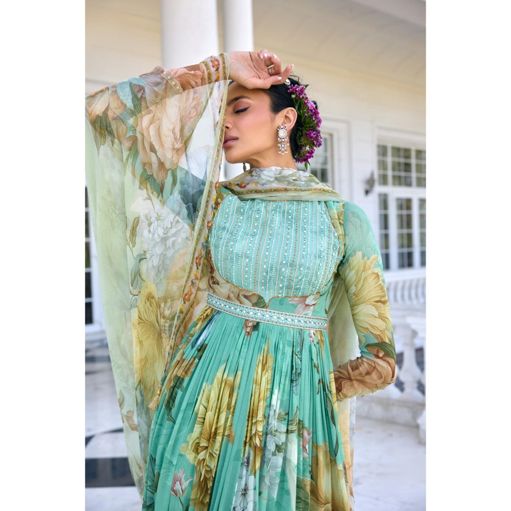 KALISTA Blue Anarkali with Dupatta