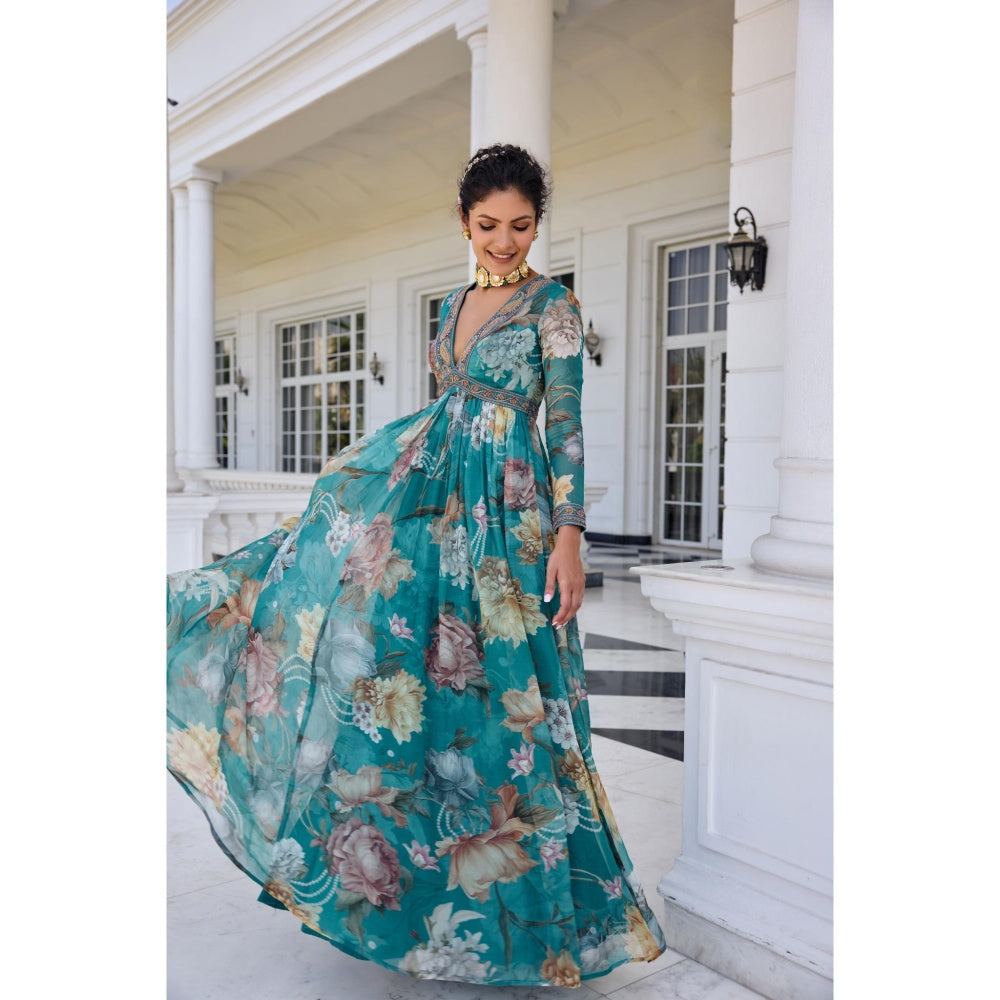 KALISTA Teal Anarkali with Dupatta