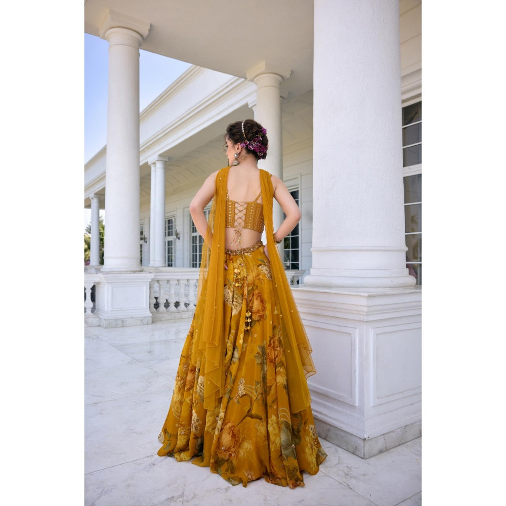KALISTA Mustard Lehenga with Blouse and Dupatta
