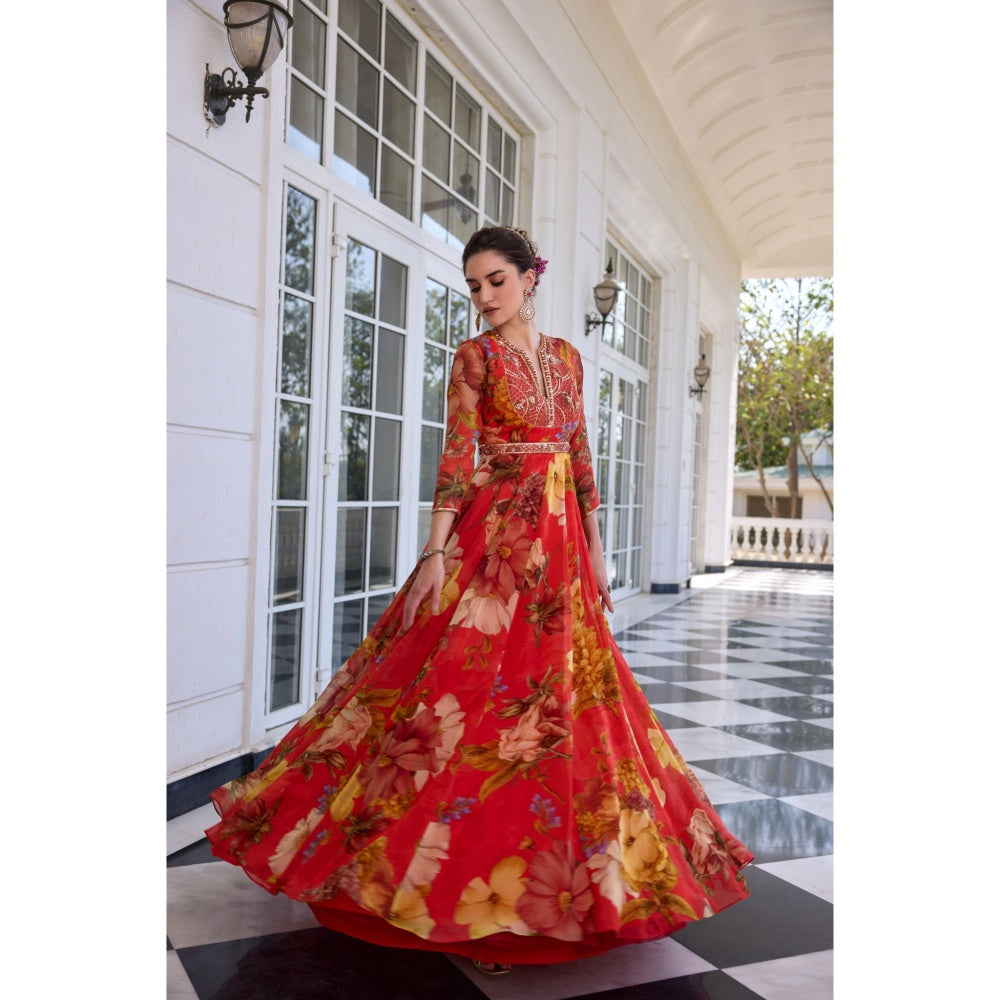 KALISTA Red Anarkali with Dupatta