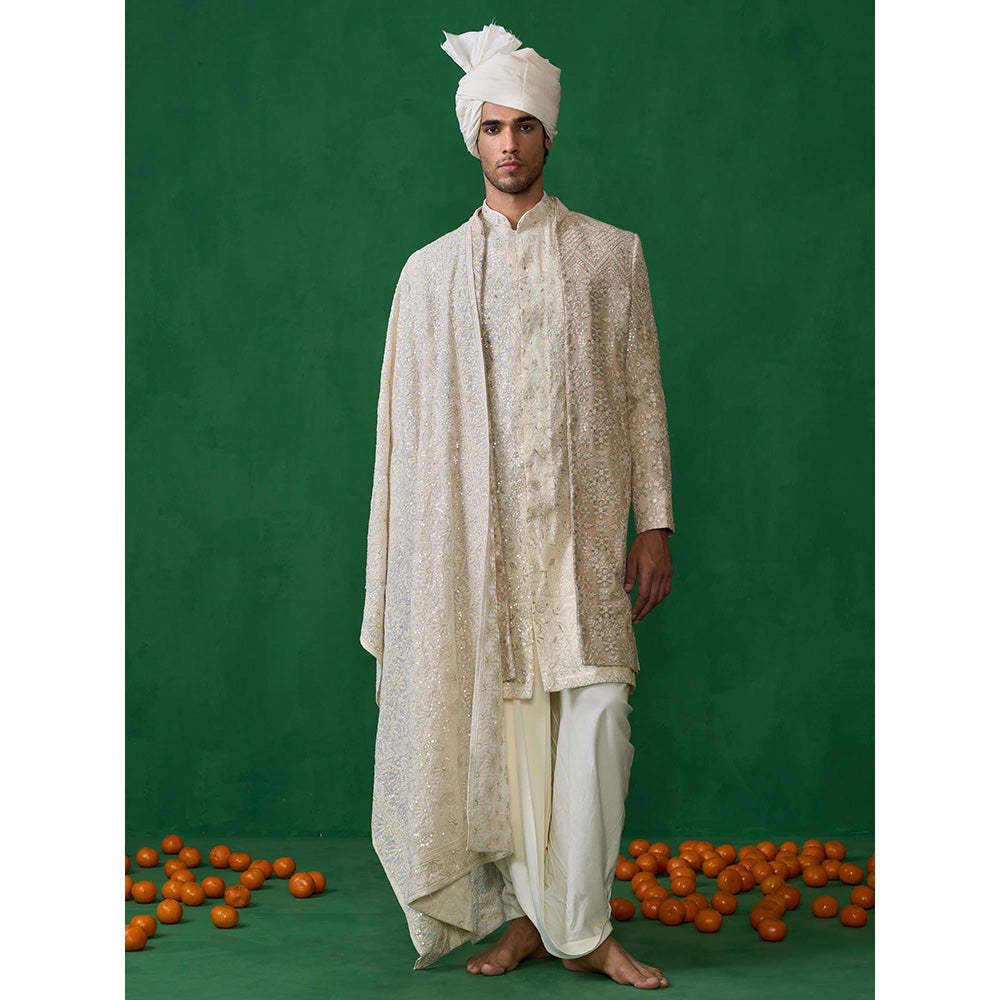 KALPRAAG Beige Georgette Sherwani Set