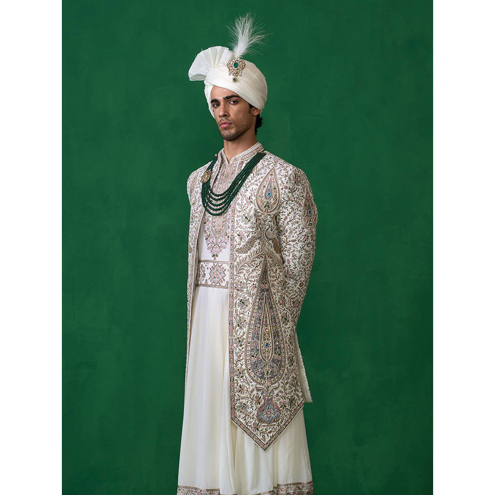 KALPRAAG Off White Georgette Sherwani Set