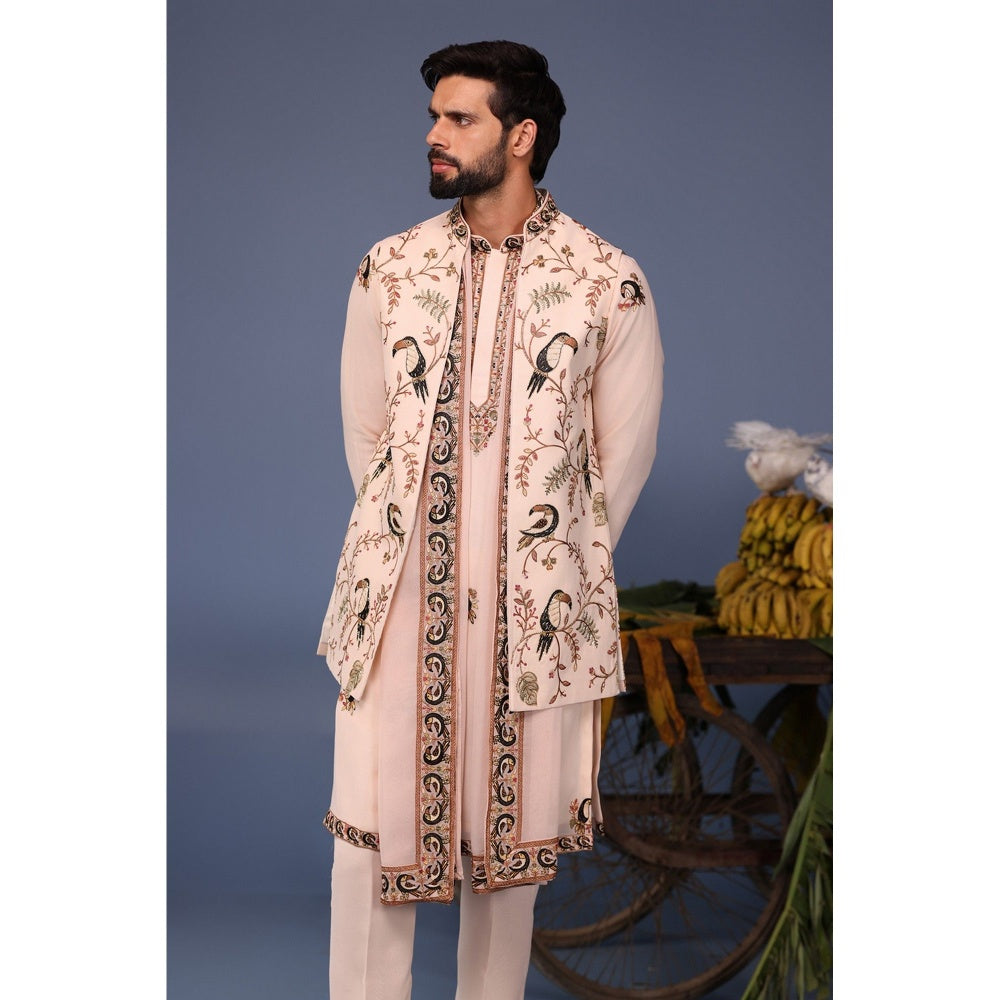 KALPRAAG Pink Viscose Embroidered Kurta Jacket Set