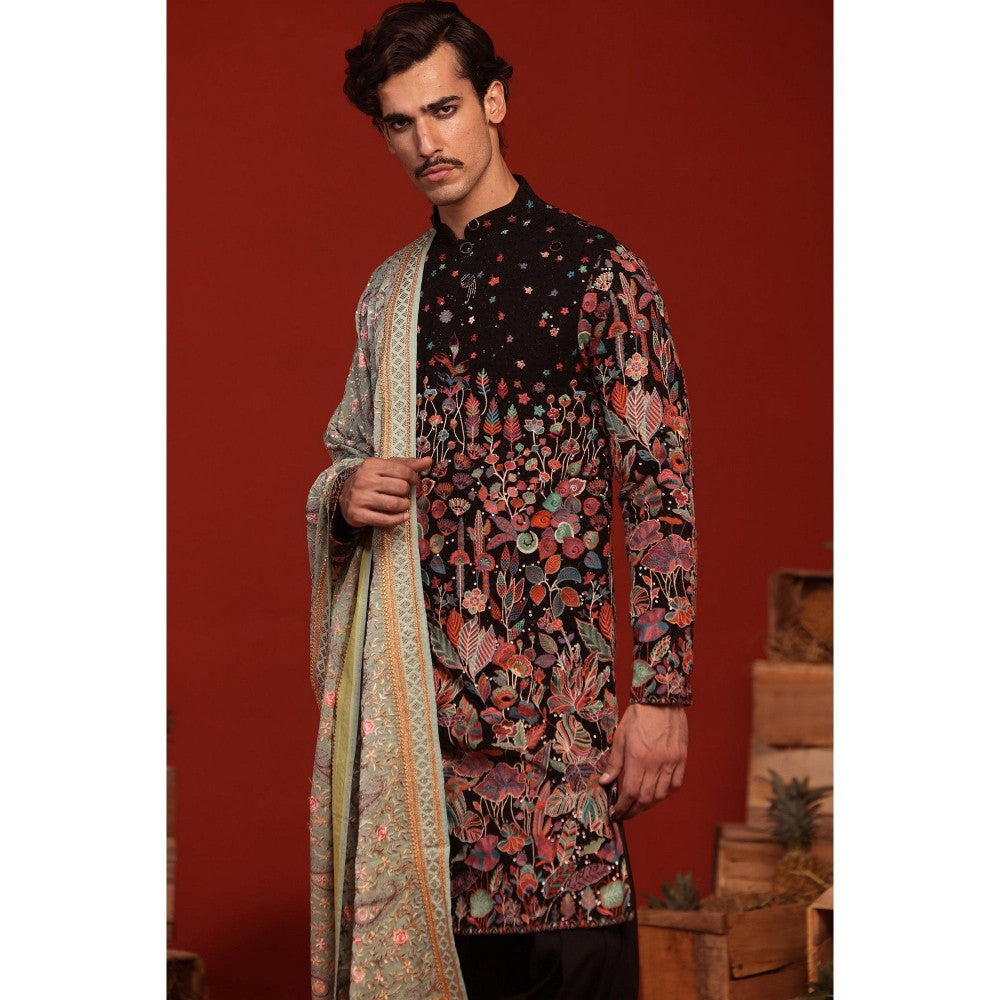 KALPRAAG Shashwat Black Kurta with Patiala Pant and Dupatta