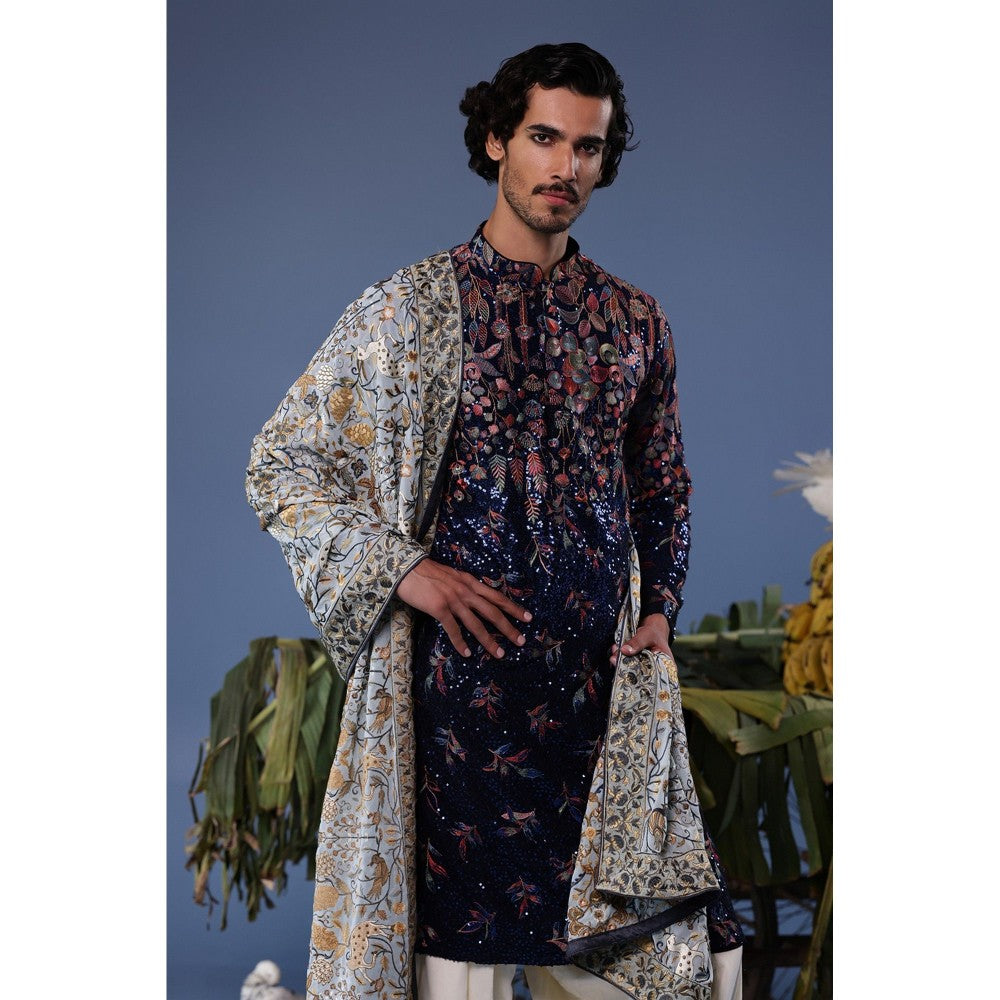 KALPRAAG Black Viscose Embroidered Kurta with Salwar and Dupatta