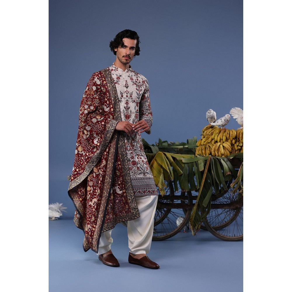 KALPRAAG Ivory Viscose Embroidered Kurta with Salwar and Dupatta