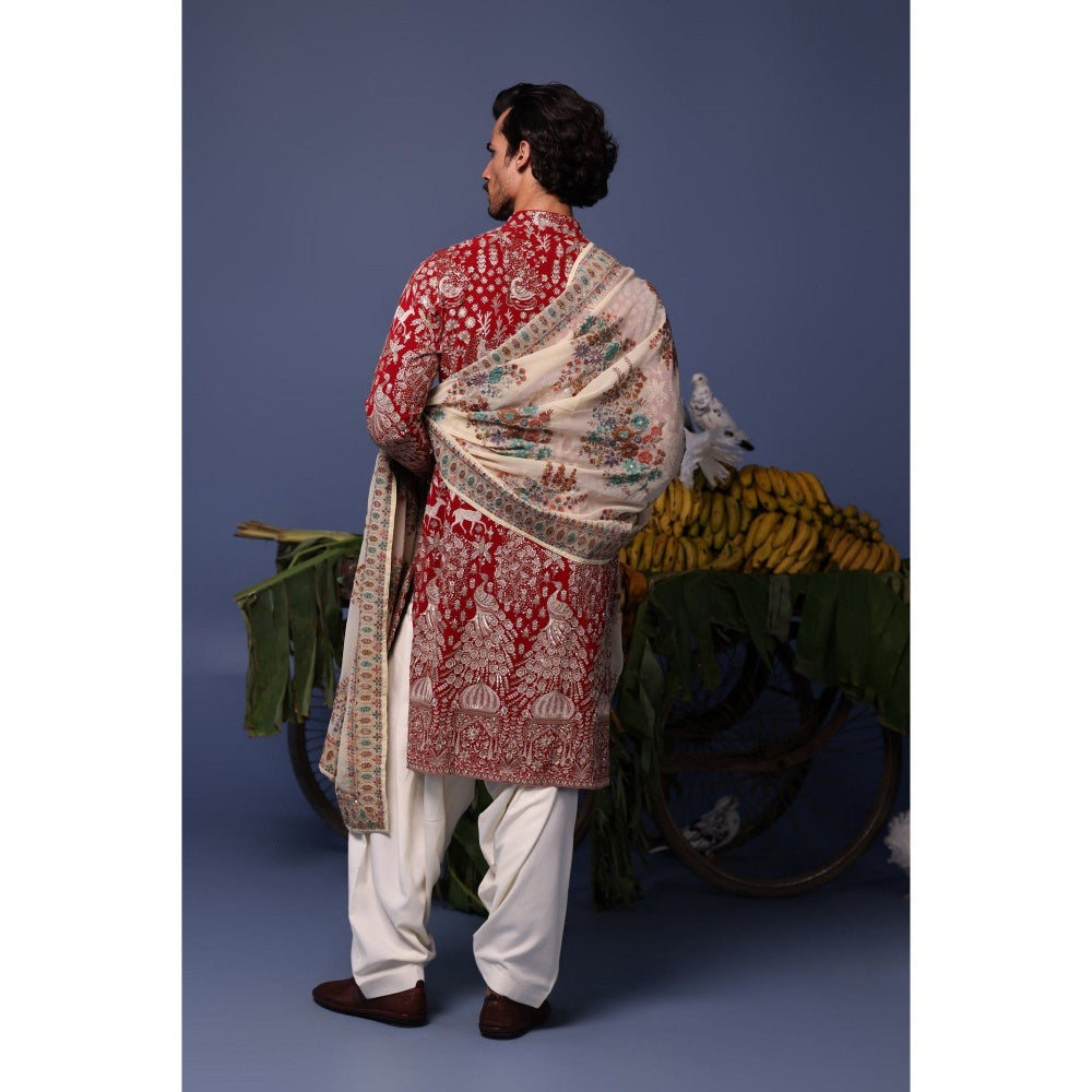 KALPRAAG Maroon Viscose Embroidered Kurta with Salwar and Dupatta