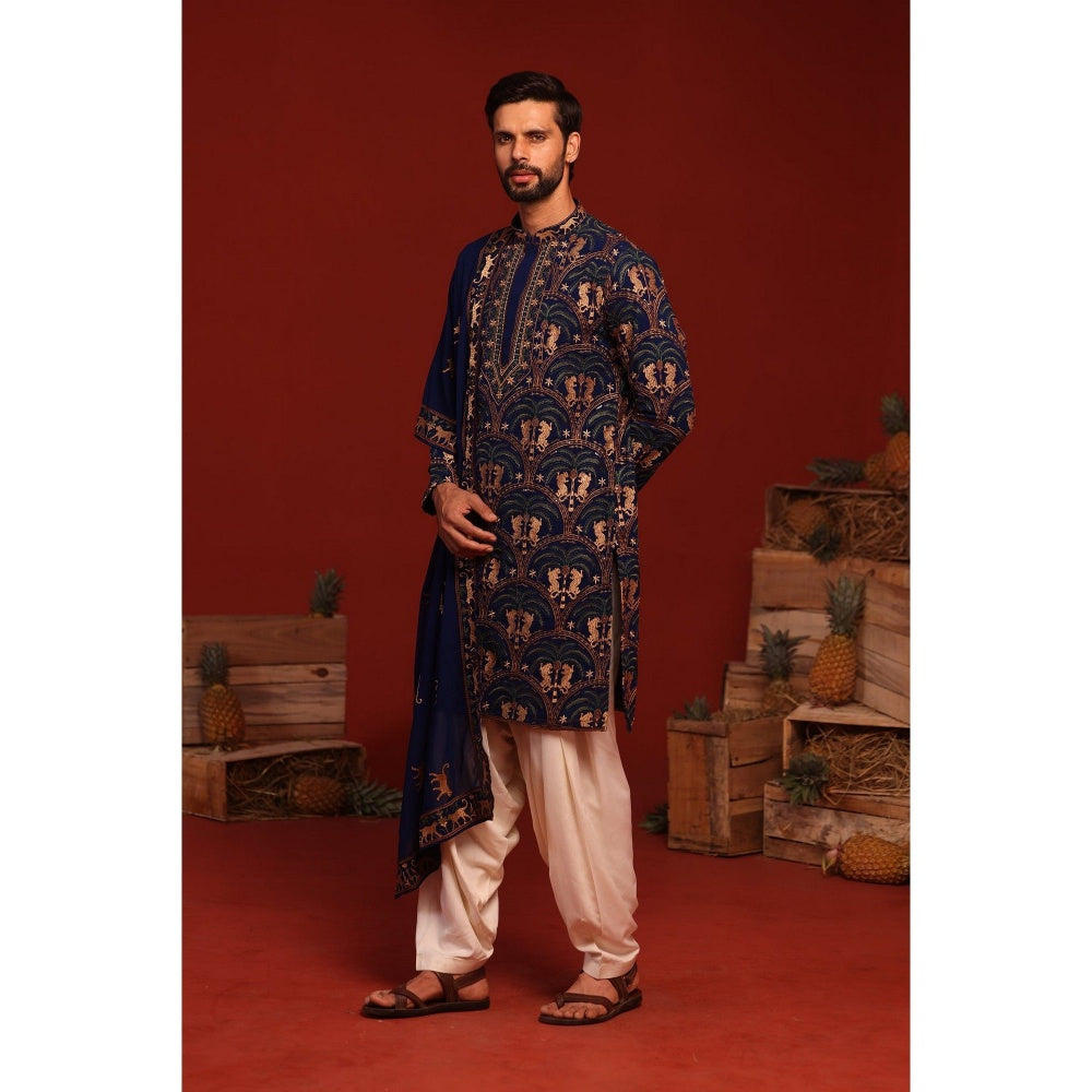 KALPRAAG Tanvith Navy Blue Kurta with Patiala Pant and Dupatta