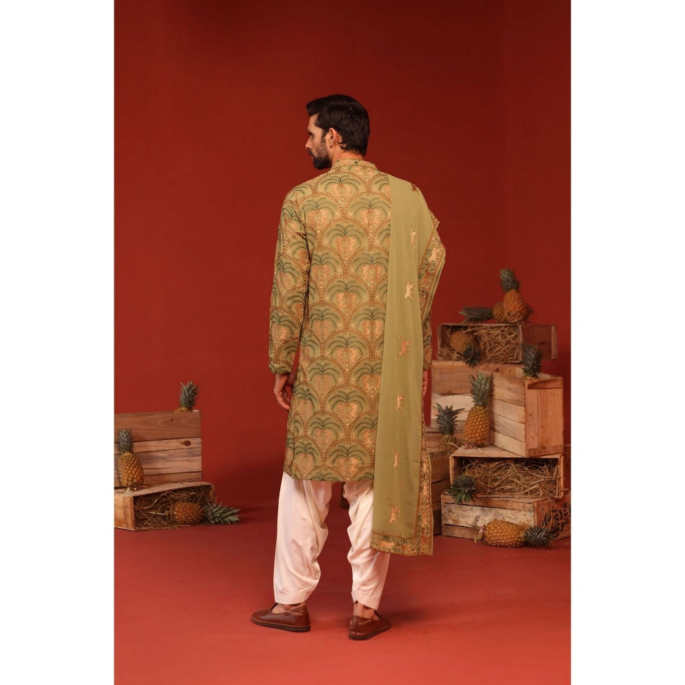 KALPRAAG Anvay Mehandi Green Kurta with Patiala Pant and Dupatta