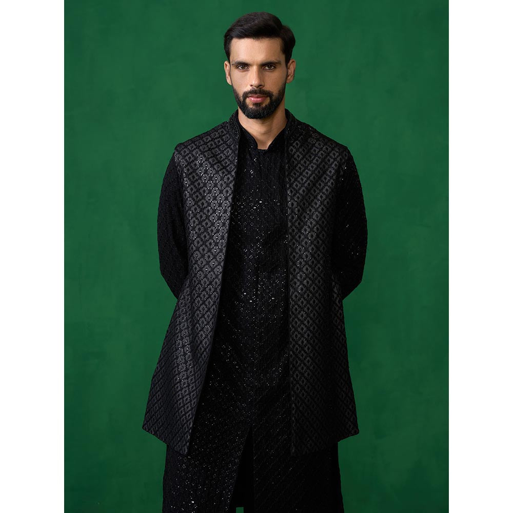 KALPRAAG Embroidered Black Kurta with Jacket and Pant