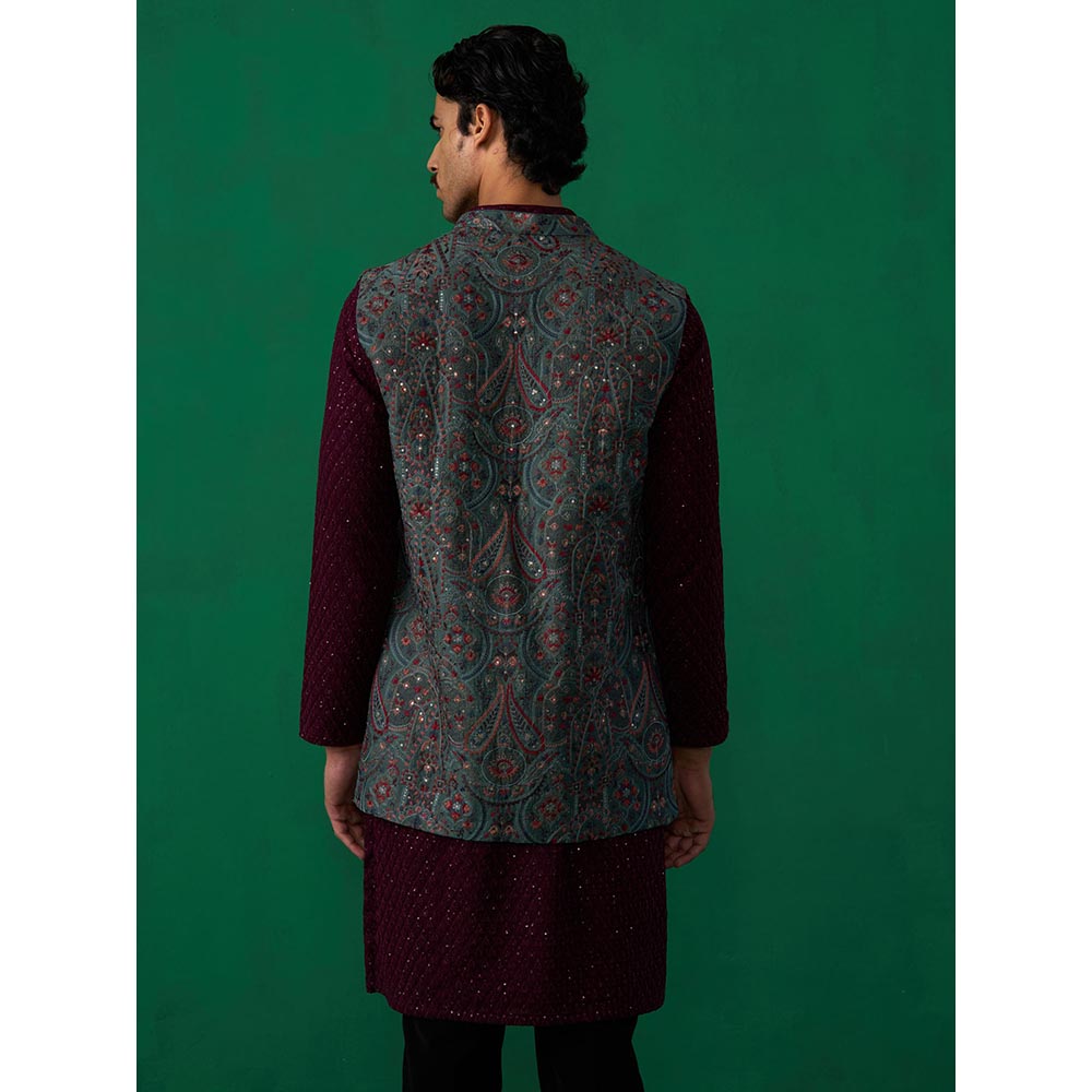 KALPRAAG Kashmiri Mehndi Kurta with Jacket and Pant