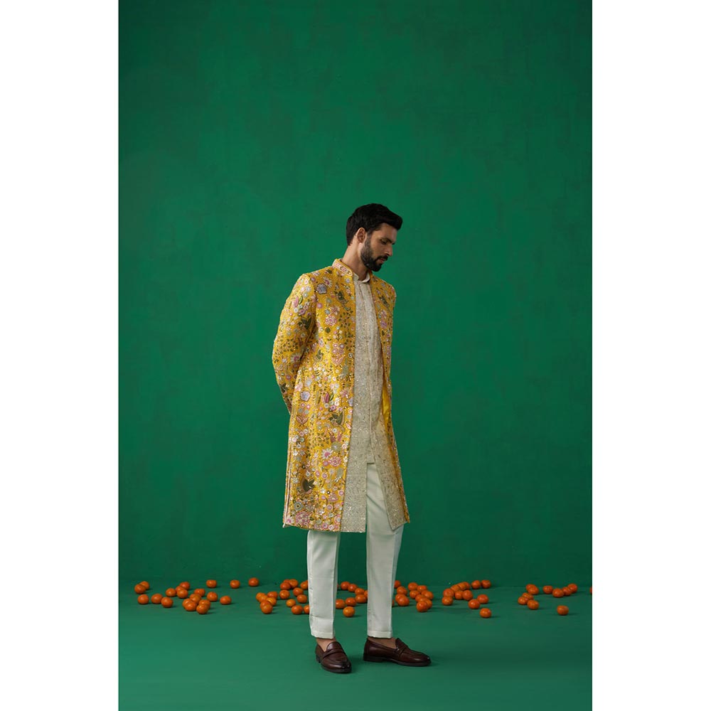 KALPRAAG Poolpankh Haldi Kurta with Jacket and Pant