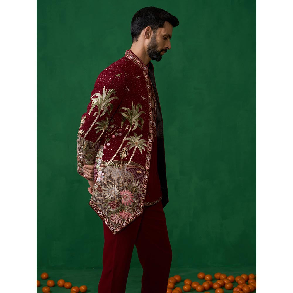 KALPRAAG Forest Maroon Jodhpuri with Jacket and Pant